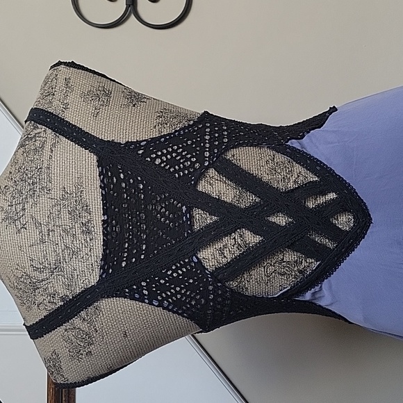 Gorgeous Free People Periwinkle & Black Crochet Maxi Dress S  Strappy Back - Picture 7 of 11